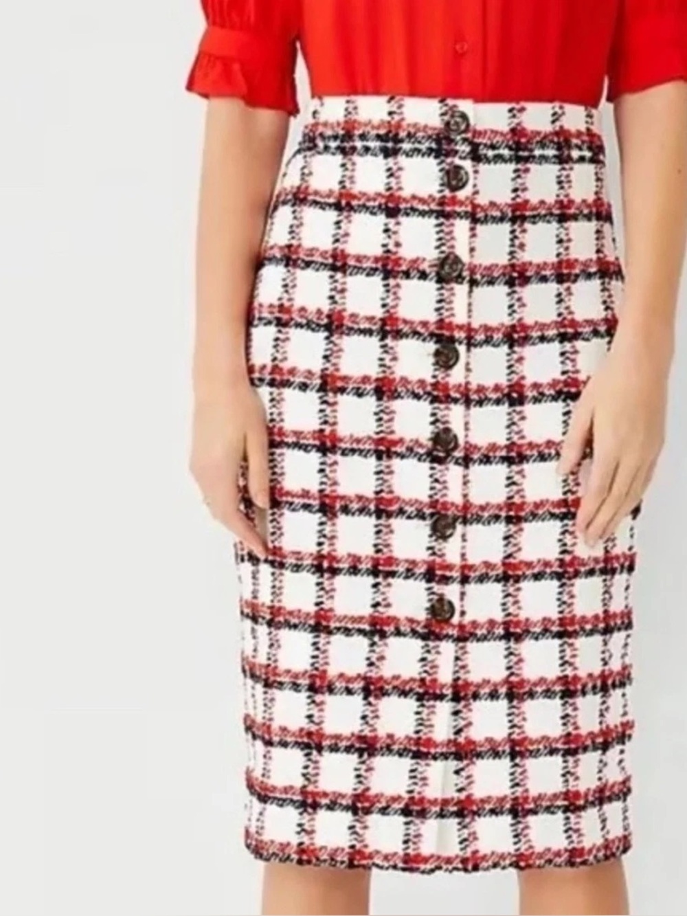 Ann Taylor Skirt Tweed Button Women’s Size 8 Petite